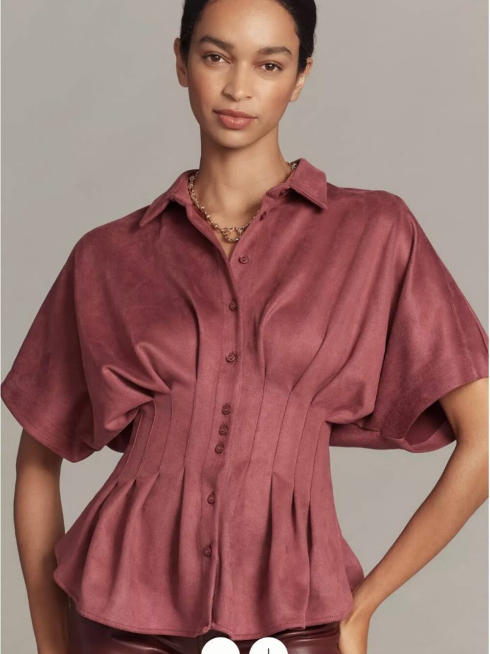 Anthropologie "Exquise" Tobie Waisted Button-Down Shirt in Plum/Prune